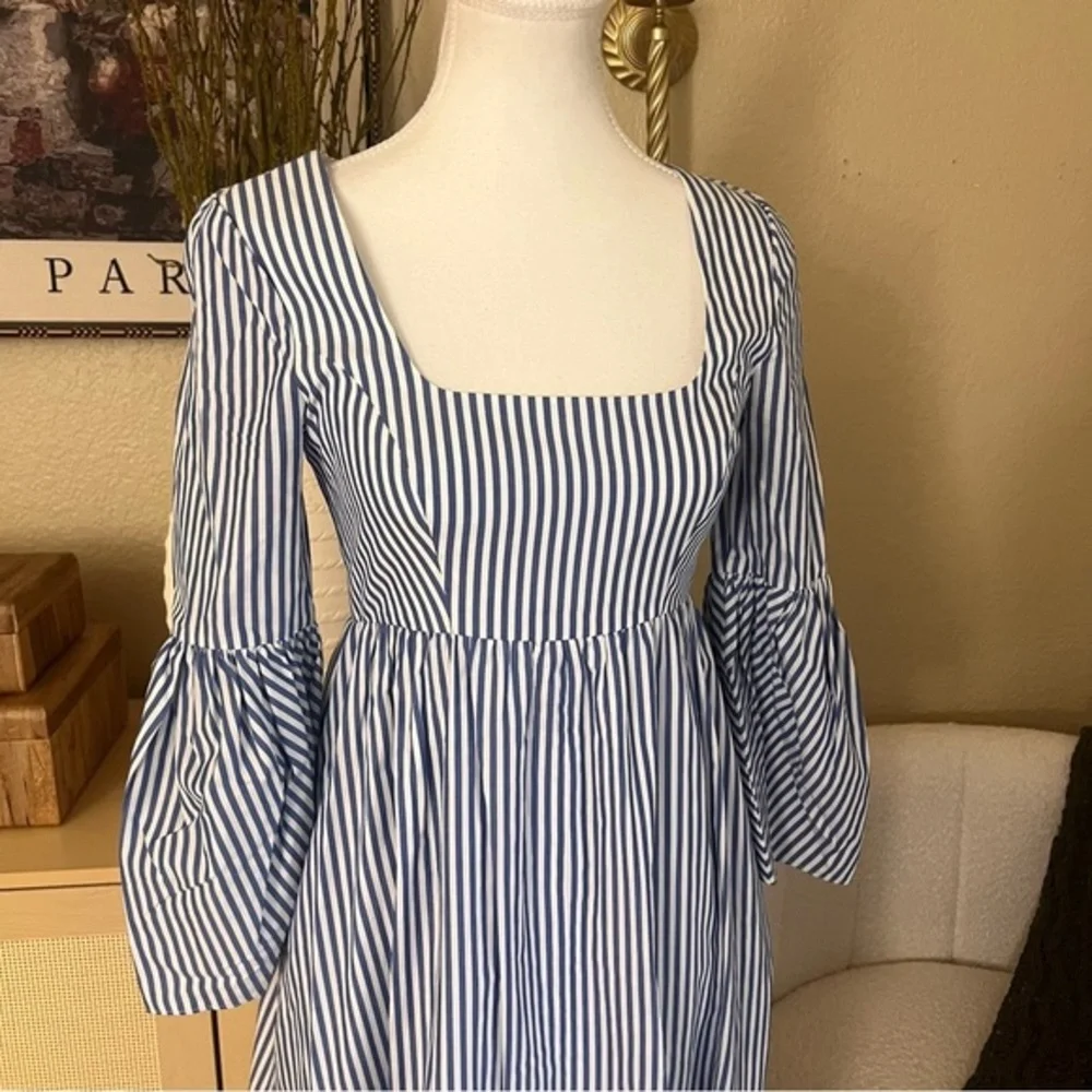 STAUD Blue White Striped Plumeria Long Dress Cottage Cotton‎ Size 00 - Picture 4 of 13